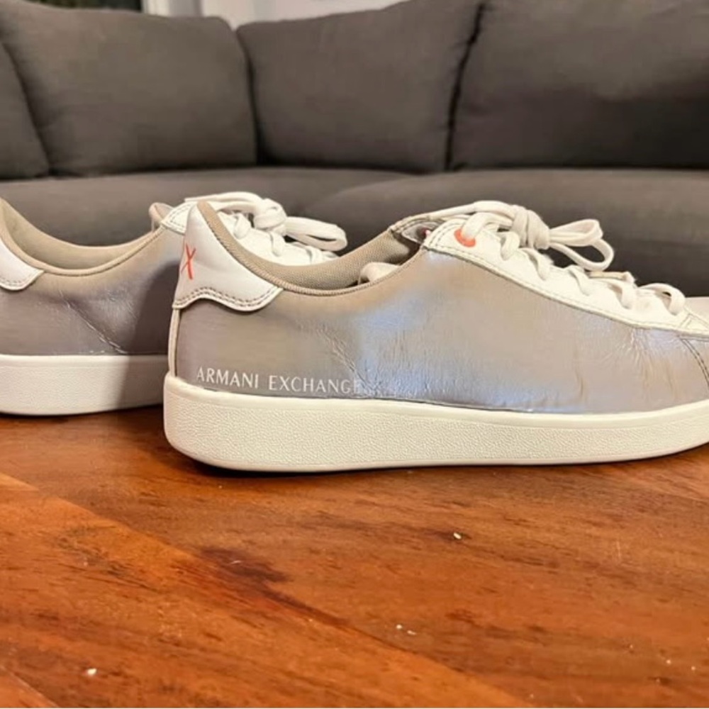 Armani Exchange Light Gray Leather Sneakers